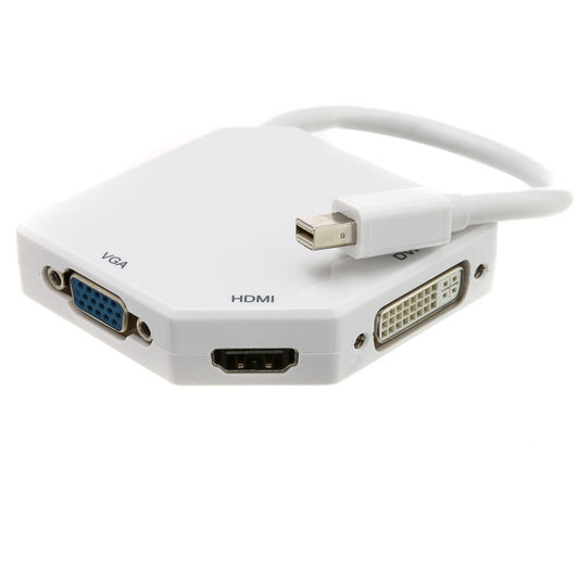 CableWholesale White Mini DisplayPort to HDMI/VGA/DVI 3-in-1 Adapter, 4K@30 & 1080P@60 Support, for PC/Mac