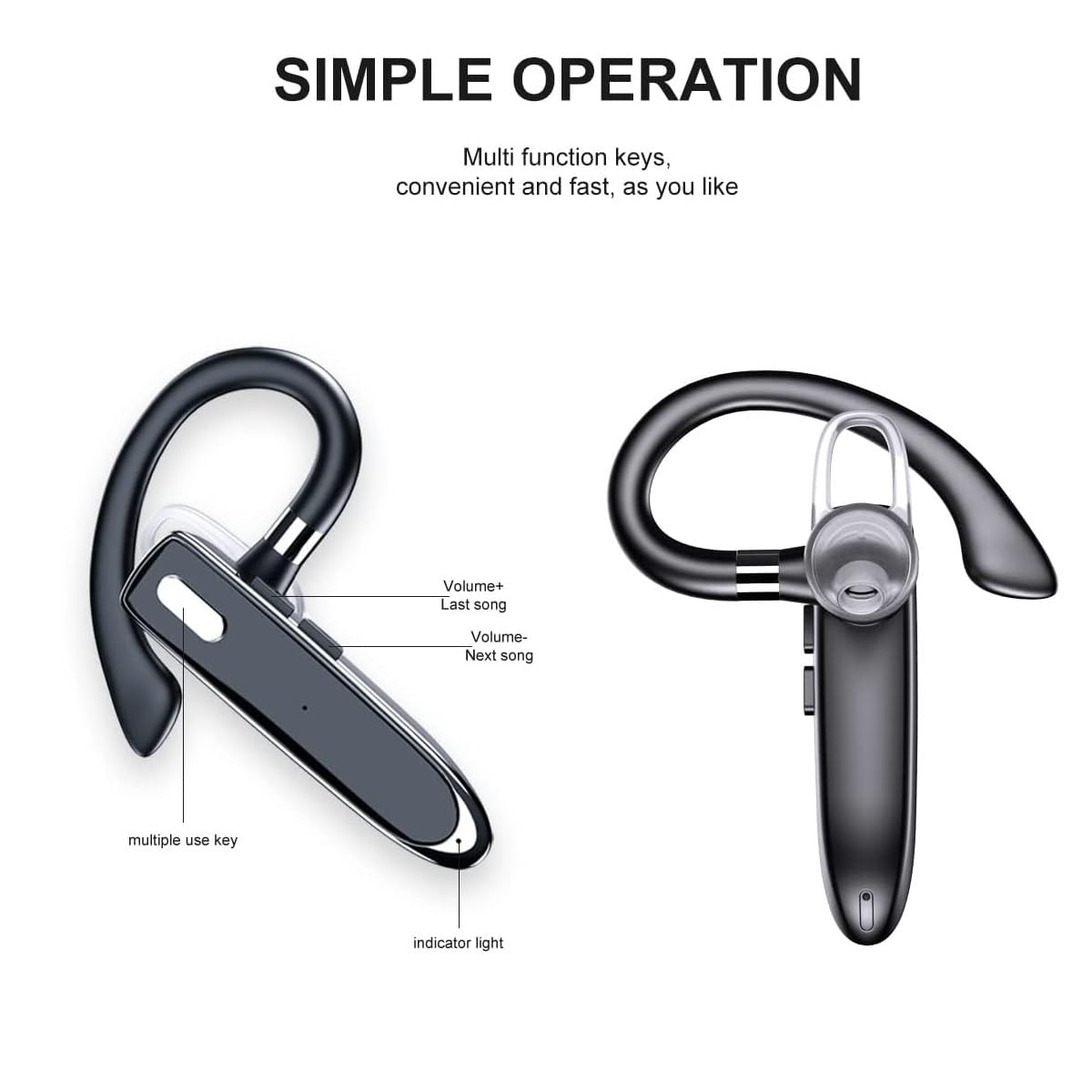 WJBCNEENT Single Ear Business Earbuds, Wireless Bluetooth Headphone with Mic, 80 Hours Standby Time Bluetooth 5.3 Earpiece for Truck/Car Driving (No