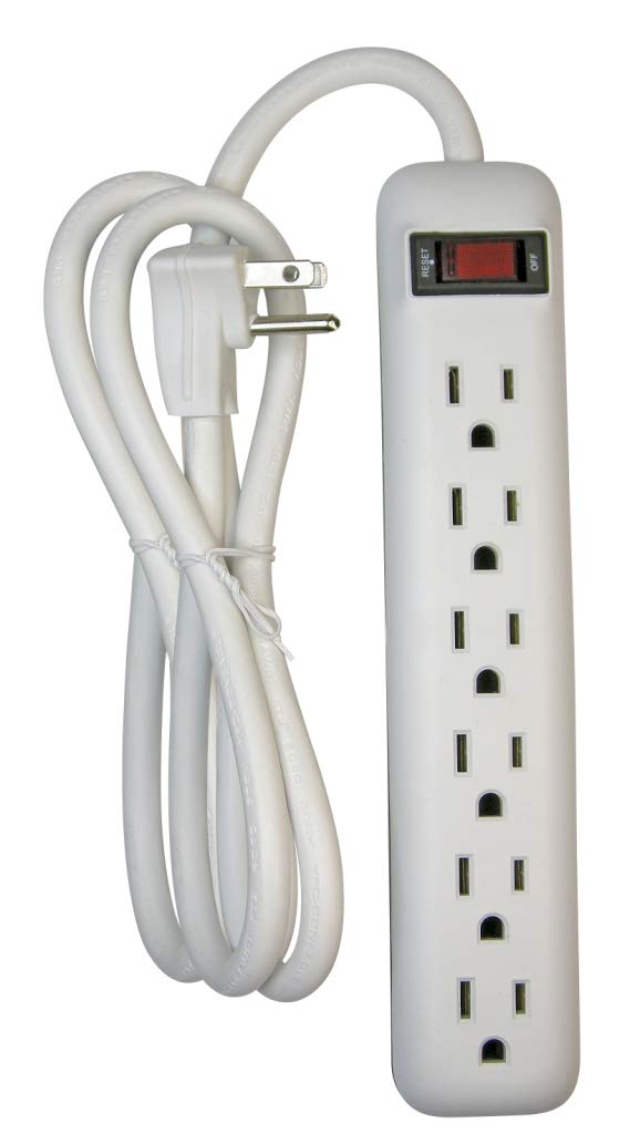 Prime Wire & Cable PB801115 6-Outlet Power Strip with 14-3 SJT 8-Feet Cord,White