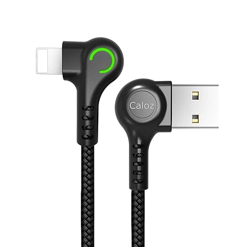 Caloz USB 90 Degree Right Angle Design Gaming LED Nylon Braided Sync Charge Double USB Reversible Data 6FT/1.8M Cable Compatible Phone/Pad…