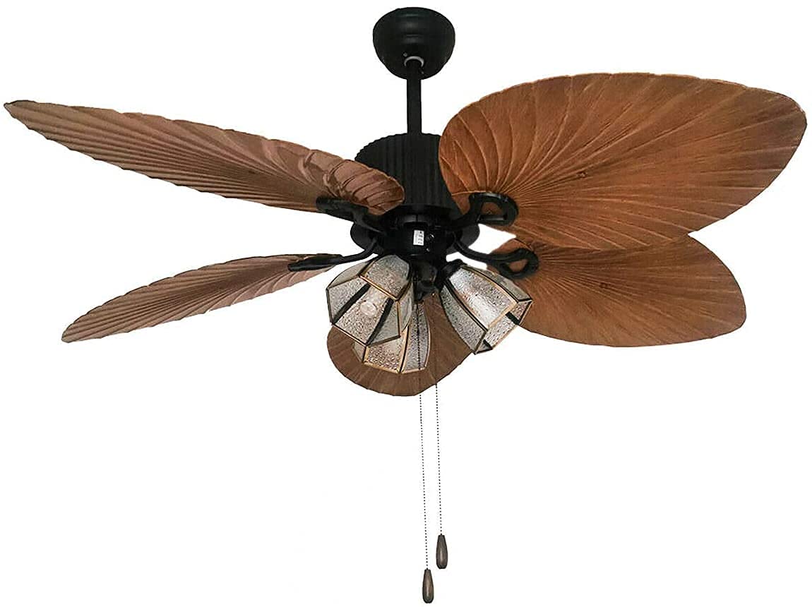 AngelcityCC 52 Inch Ceiling Fan Tropical Light with Remote Control Chandelier Drawstring Switch and Palm Leaf Blade (Bronze) 110V