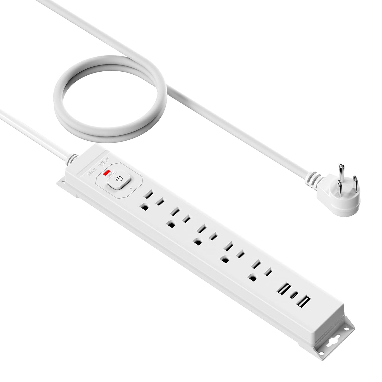 15 Ft Power Strip Surge Protector with USB Ports, Flat Plug Extension Cord, 5 AC Outlets and 3 USB Charging Ports, Wall Mountable for Home, Office