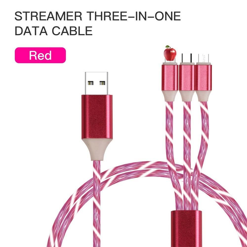 PETCTN 3 in 1 Multi Charging Cable LED Flowing Light Up Charger Cable, USB-C Fast Charging Cord for Smartphones (Red, 6 Feet)