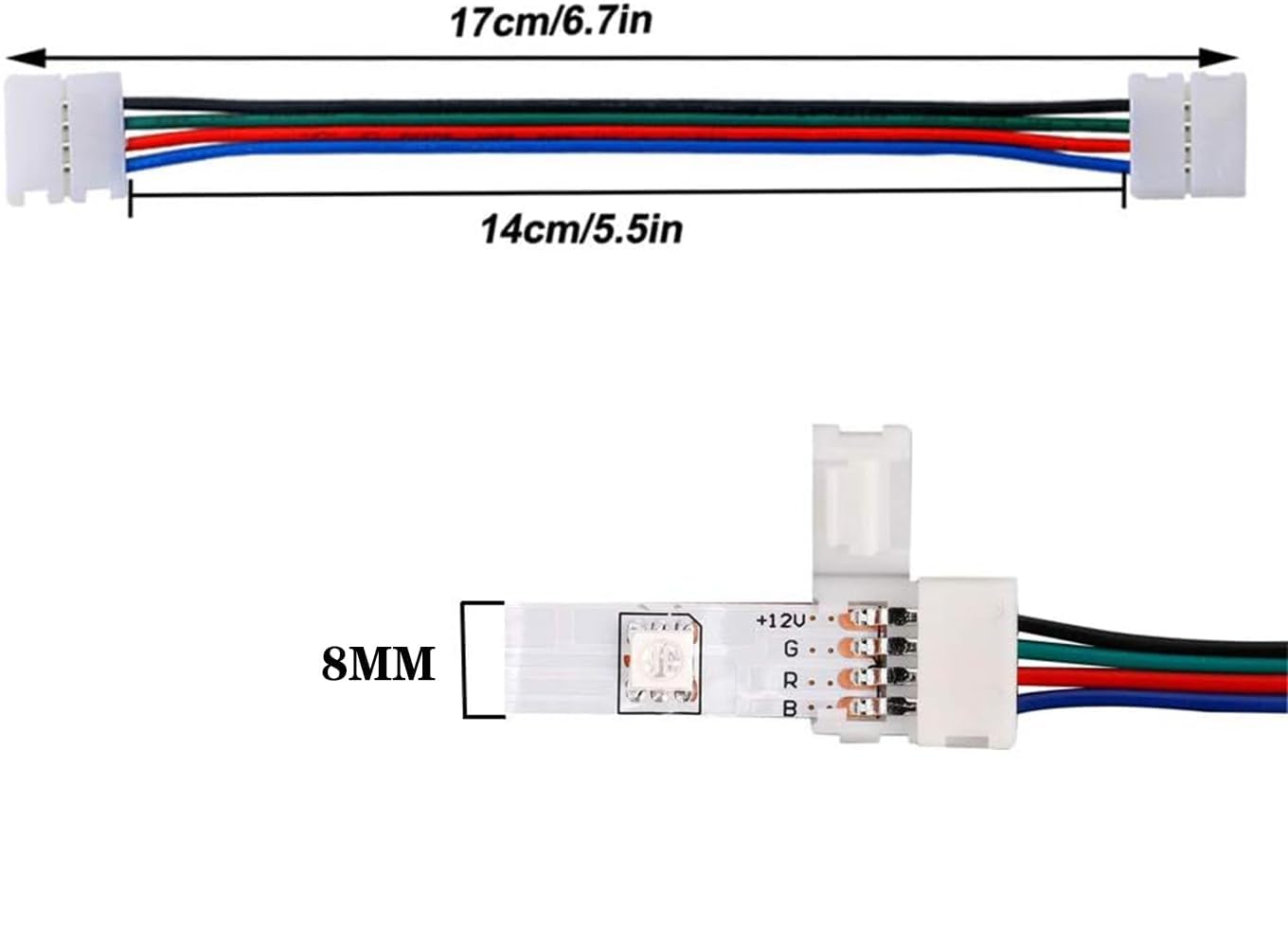 LED Light Strip Connectors for RGB Strip Lights, 10-Pack 4pin 8mm Gapless Seamless Connectors, 5 Pack Strip for Stripping Jumper Extension Connector