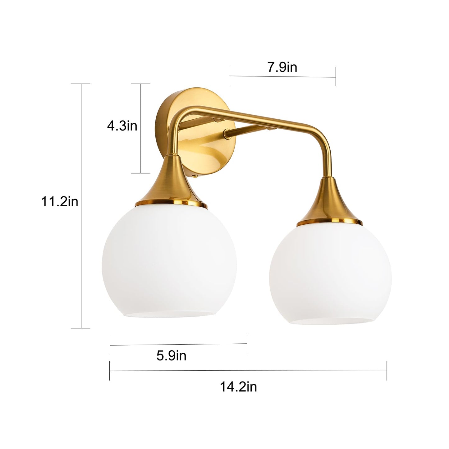 ZHUOER Gold Bathroom Light Fixtures 2-Lights Vanity Lights with Milk White Glass Shade Vanity Lights for Bathroom Modern Bathroom Wall Sconce(Exclude