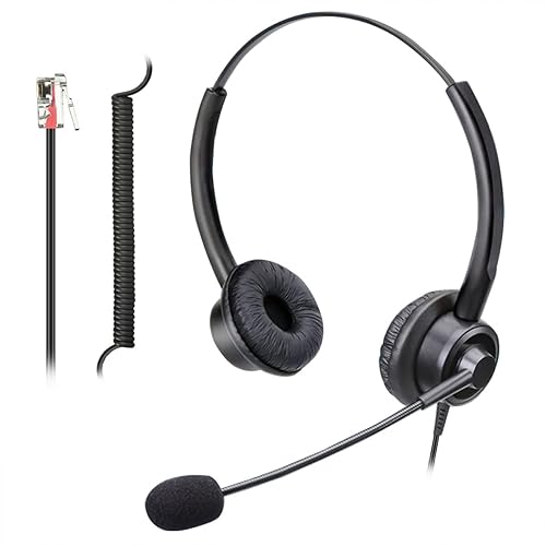 RJ9 Telephone Headset with Microphone Noise Cancelling, Corded Office Phone Headsets for Polycom VVX250 VVX400 VVX500 ShoreTel 230 420 480 Mitel 5320e