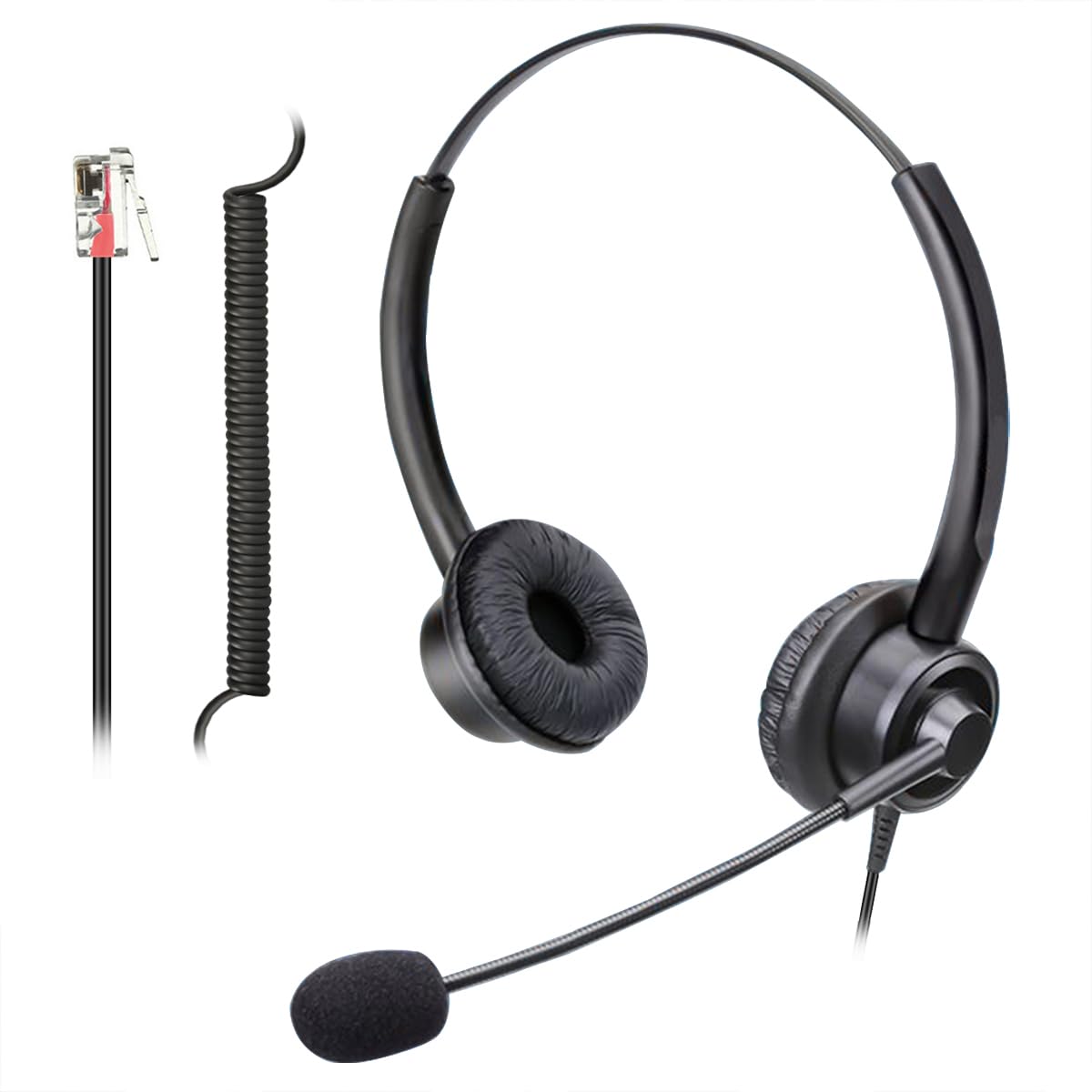 RJ9 Telephone Headset with Microphone Noise Cancelling, Corded Office Phone Headsets for Polycom VVX250 VVX400 VVX500 ShoreTel 230 420 480 Mitel 5320e