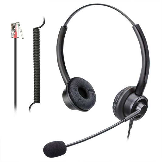 RJ9 Telephone Headset with Microphone Noise Cancelling, Corded Office Phone Headsets for Polycom VVX250 VVX400 VVX500 ShoreTel 230 420 480 Mitel 5320e