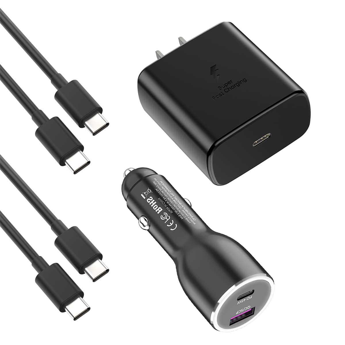 45W Super Fast Charger USB Type C Combo Kit Wall/Car Charger PD PPS for Samsung Galaxy S26 S25 S24 S23 S22 Ultra Plus S21 A25 A15 A53 A52 5G iPhone 17