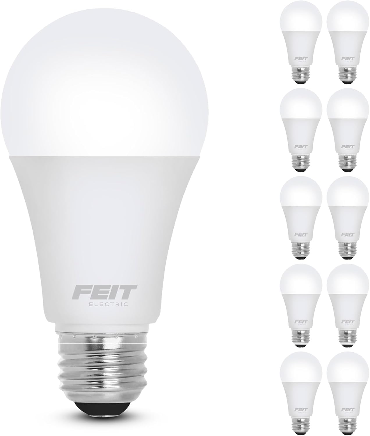 Feit Electric A19 LED Light Bulb, 60W Equivalent, Non Dimmable, 800 Lumens, E26 Medium Base, 3000k Bright White, CRI 90, 10 Year Lifetime, UL Listed