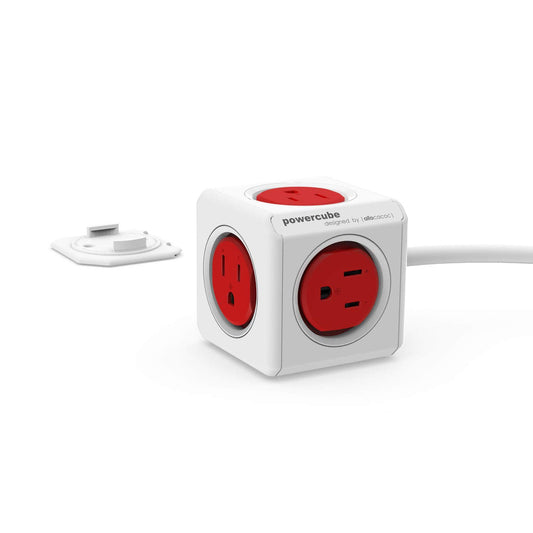 Power Strip Allocacoc PowerCube Extended 5 Outlets 5ft Cable Surge Protector No Blockage Mounting Dock Removable Tape, Compact for Travel Home Office
