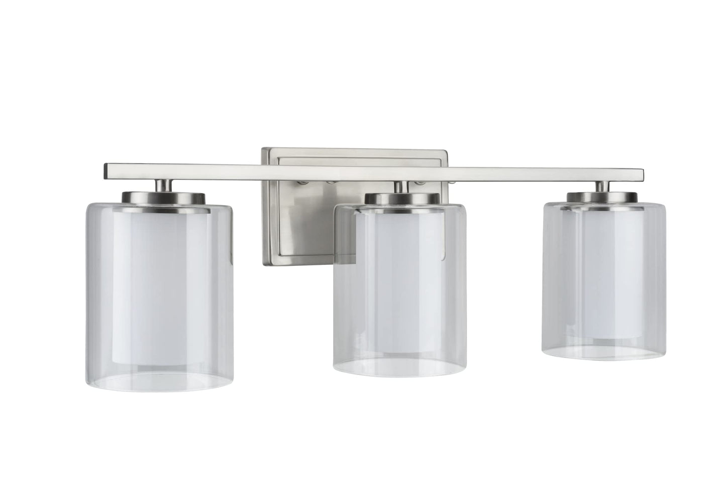Aspen Creative 62103A, Three-Light Metal Bathroom Vanity Wall Light Fixture, 23" Wide, Transitional Design in Satin Nickel with Clear Glass Shade