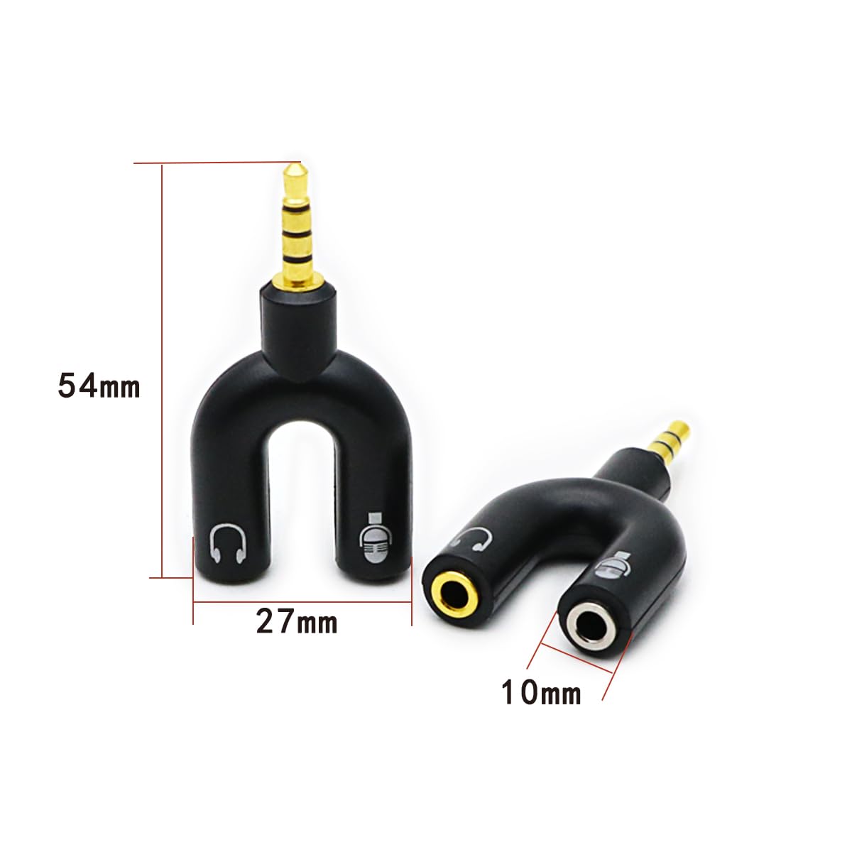 ZJKJHJY 2 Pack Headset Splitter Adapter, U Shape 3.5mm 4 Pole Male to 2 x 3 Pole Female Headphone Y Splitter