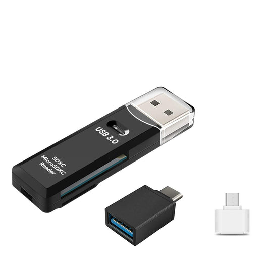 High Speed USB 3.0 Multiple Slots Portable Card Reader with OTG Type-C & Micro-USB Adapter Bundle, SD Card Dongle for Android, Windows, Mac, MacBook