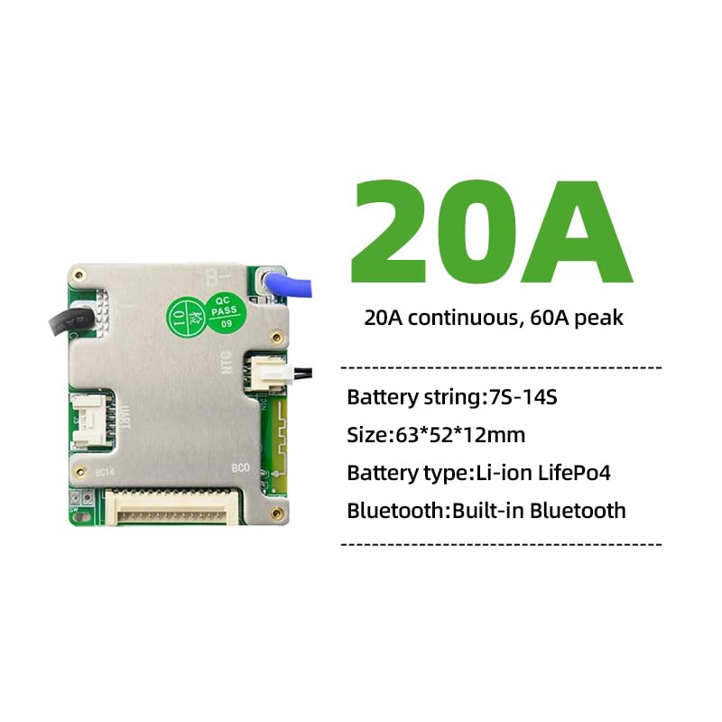 Smart BMS Support 7S-14S 20A 30A Peak 60A 90A 24V 36V 48V Lithium Battery Intelligent Protection Board with Bluetooth Support for UART (7-14S20A)