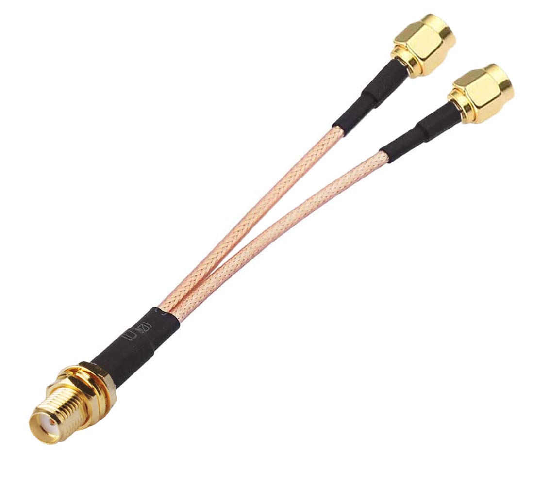 RedYutou SMA Splitter Cable SMA Female to Dual RP-SMA Male Cable SMA Connector V Type 6-inch (15cm) WiFi Antenna Adapter (not Applicable to TV)