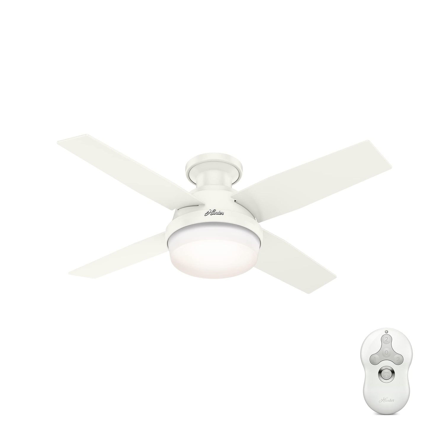 Hunter Fan 44 inch Low Profile Fresh White Indoor/Outdoor Ceiling Fan with Light Kit and Remote Control (Renewed)