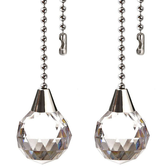 Akahttbn Ceiling Fan Pull Chain Decorative Extension 12 Inches Clear Prism Ball Fan Pulls Set for Ceiling Light Lamp Fan Chain Extender,2 Pcs (Nickel)