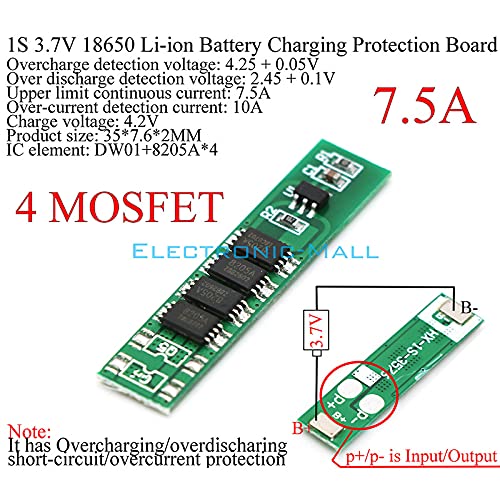 Acxico 5Pcs 1S 3.7V 10A Li-ion Lithium 1X Battery Protection Board 4 MOS Tube BMS PCB DIY