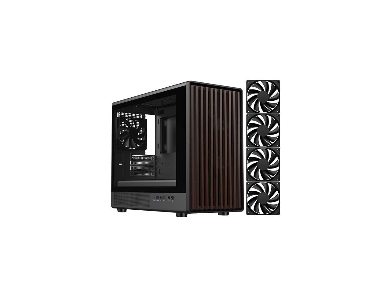DIYPC DIY-mATX06-Wood Black USB3.0 /Type C Micro ATX Mid Tower Gaming Computer Case w/Tempered Glass Side Panel and Walnut Wood Front Panel / 4 x PWM