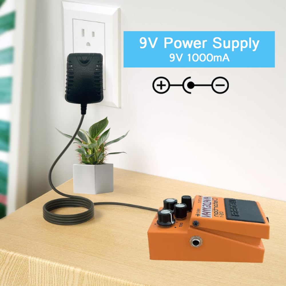 Pigtone DC 9V 1A Guitar Pedal Professional Power Supply Adapter AC Wall Charger Adapter One Spot 5.5mmX2.1mm （Tip Negative） Low Noise for Most Effect…
