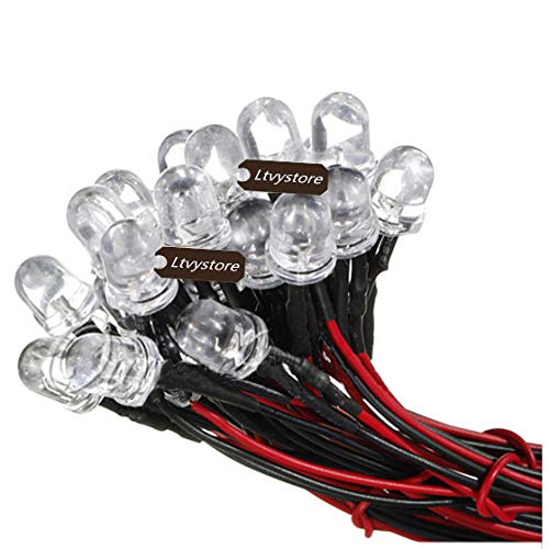 Ltvystore 20Pack 10MM 12V White LED Pre Wired Prewired 7.87 Inch Lamp Light Bulb Prewired Emitting Diode& 20Pack Black 10MM LED Plastic Clip Holder