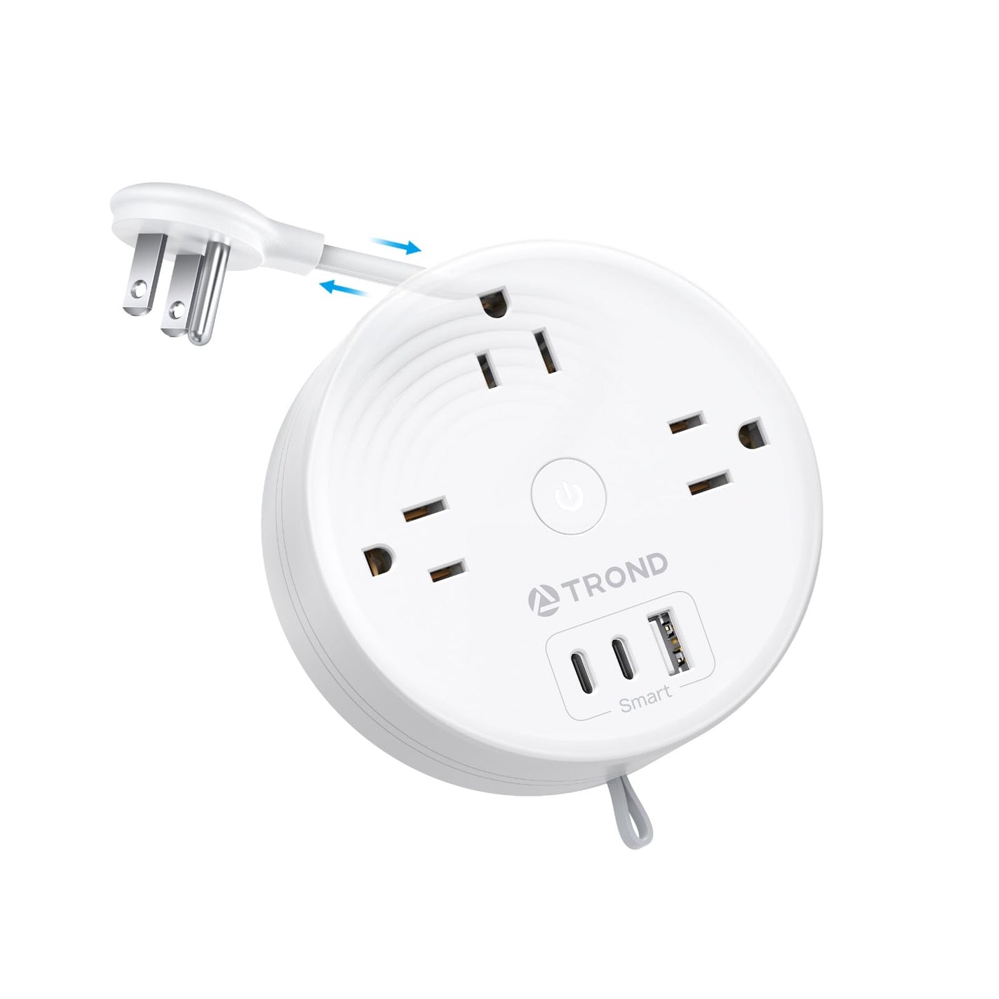TROND Travel Power Strip - Retractable Extension Cord 5ft Ultra Thin Flat Plug, Retractable Power Strip with 3 AC Outlets 3 USB Ports (2 USB C)