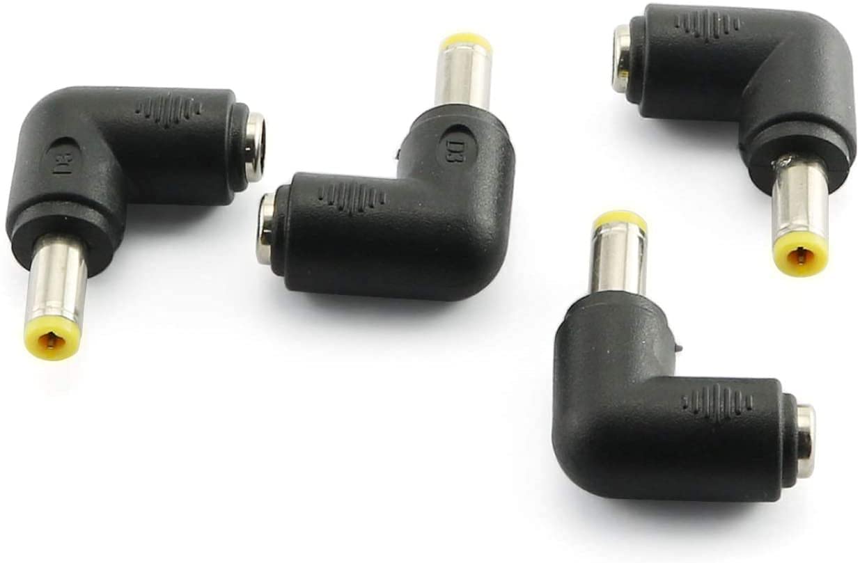 Longdex 4pcs 90 Degree 5.52.1 Mm Male Jack to 5.52.5MM Female Plug Right Angle L Shaped DC Power Connector Adapter for Laptop