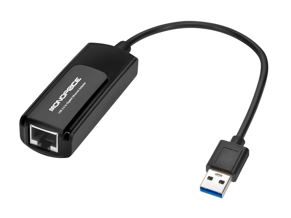 Monoprice USB 3.0 to Gigabit Ethernet Adapter, Supports 10/100/1000 Mbps Connections, Plug-N-Play, Compatible with Windows, MacOS, Linux, and Android