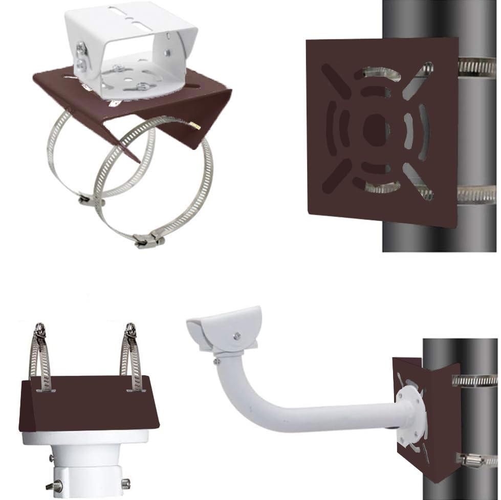 Universal Vertical Pole Mount Adapter with 2 Loops Brown Stainless Steel Wall Mounting Bracket for CCTV Security Camera Ptz Dome Indoor Outdoor AP