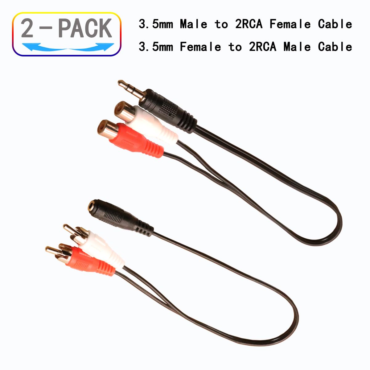 ZJKJHJY 3.5mm Female to 2 RCA Male Stereo Audio Y Cable 2-Pack, for Smartphones, MP3, Tablets, Home Theater 12 Inch