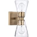 Capital Lighting 627522AD-456 Lyra Clear Water Glass Wall Sconce, 2-Light 120 Total Watts, 13" H x 5" W, Aged Brass