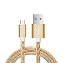 Hemobllo 3m Micro USB Nylon Braided USB Cable Charging Cable Cord Extra Long Tangle-Free Data Cable for Android (Gold)