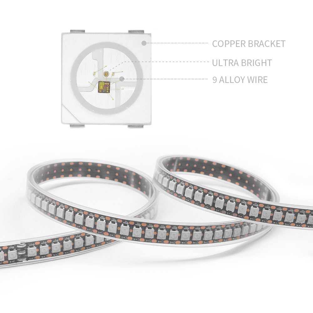 LOAMLIN Individually Addressable RGB LED Strip9.8FT 144LEDs/M 5050 SMD with WS2812 IC Control Smart Flexible Dream Full Color Black PCB Light IP67