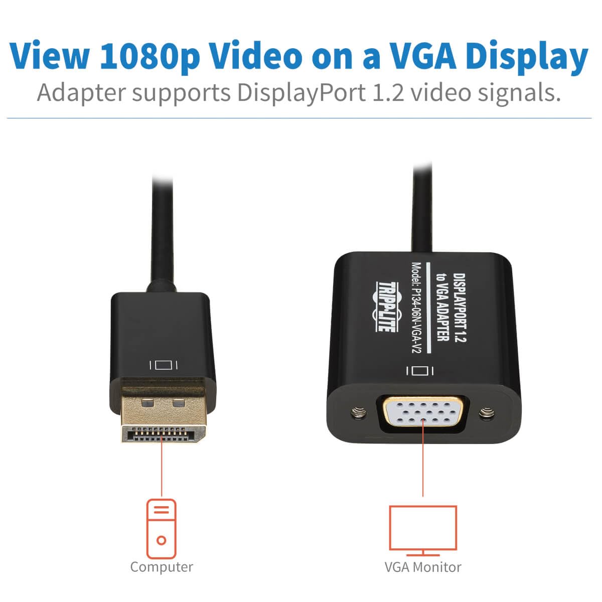 Tripp Lite Eaton Tripp Lite DisplayPort to VGA Adapter Cable Active Converter, Displayport 1.2, DP to VGA, 6 inches / 15.2 Centimeters, 3-Year