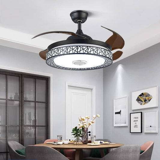 Fandian 42'' Modern Smart Bluetooth Ceiling Fan with Lights Remote Control Fandelier, Retractable Black Nest Ceiling Chandelier Fixtures 7 Dimmable