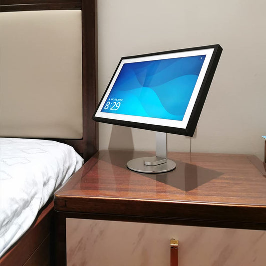 ATOPHK Ech_ooo Show 15 Stand - 360° Swivel & 50° Tilt Aluminum Base, Non-Slip Silicone Pad, Lifetime Durable Design, Only Made for Echo Show 15 Silver