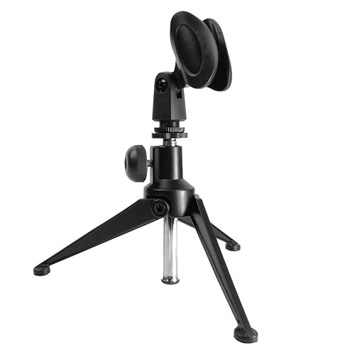 CamDesign Adjustable Tabletop Mic Stand Portable Foldable Desktop Tripod Microphone Stand with Clip