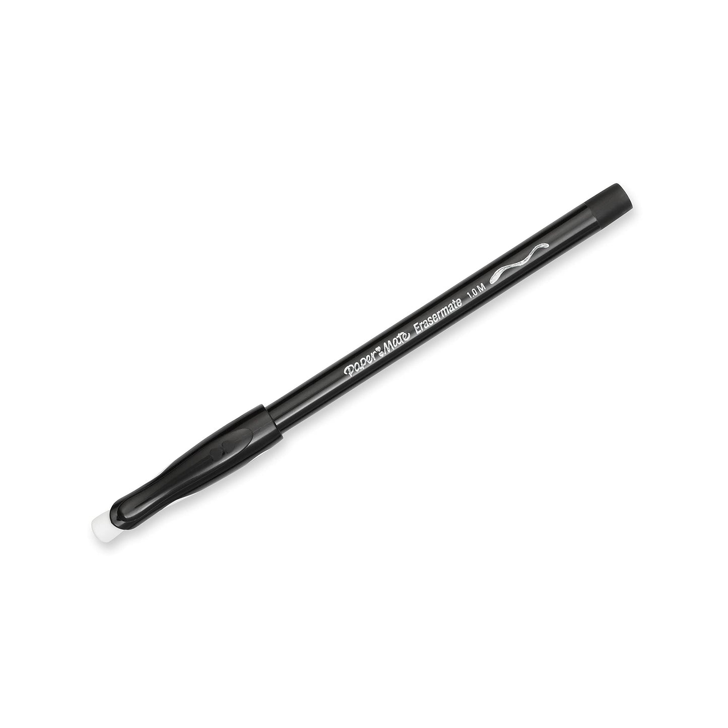 Paper Mate EraserMate Erasable Pen, Medium Point, Black, Box of 12