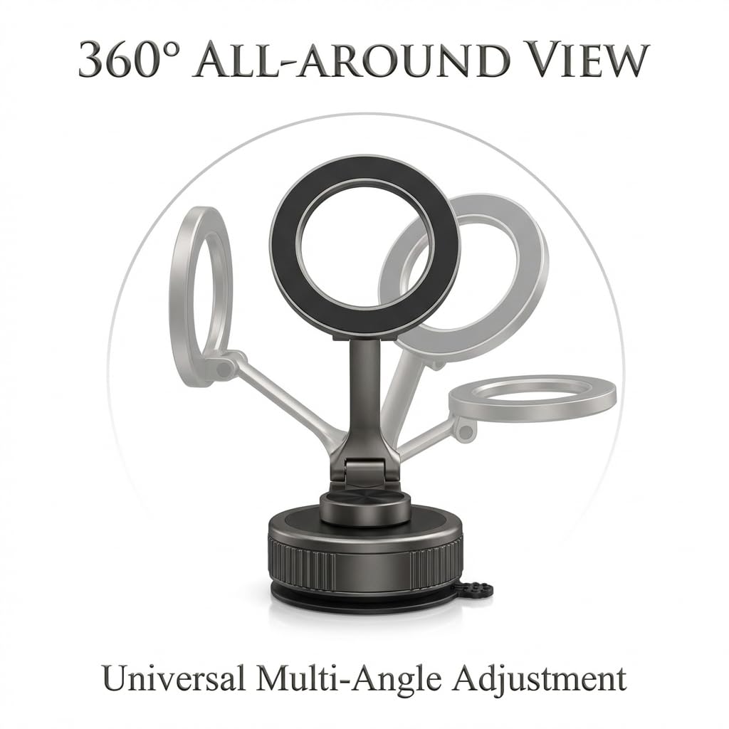 bqoeesok Magnetic Car Phone Holder for MagSafe, [98LBS Suction & 2400gf N52] 360° Zinc Alloy Foldable Mount, 0.75" Ultra-Thin for Dash/Windshield