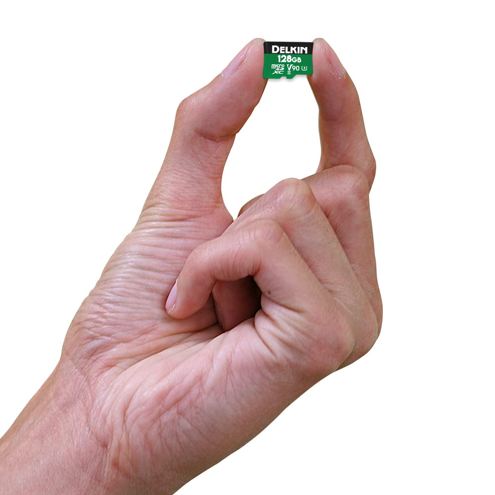Delkin Devices 128GB Power Micro SD Card UHS-II (U3/V90) - 300MB/s Read, 250MB/s Write, 8K, 4K, 3D, HDR, 360º Recording | Micro SD Card 128GB with SD