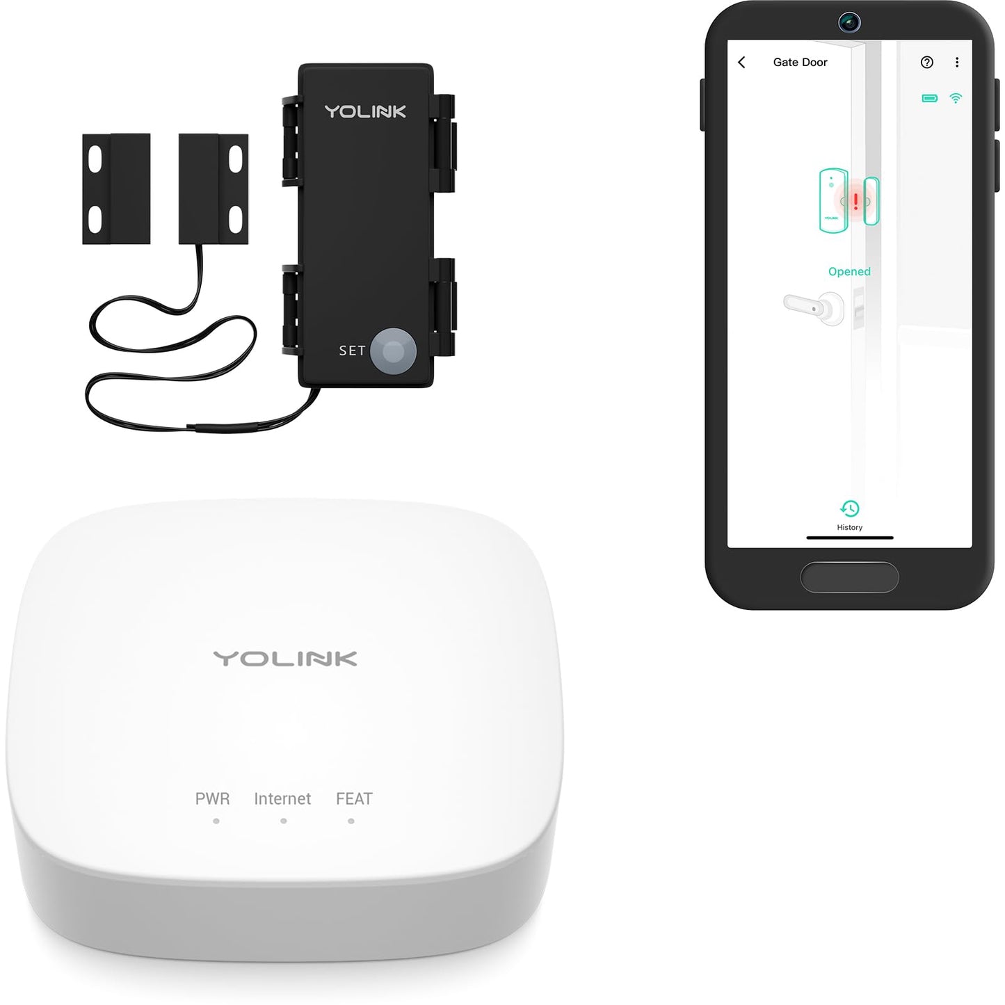 YoLink LoRa Smart Outdoor Contact Sensor & Hub Starter Kit, Gate & Shed Door Sensor, Universal Contact-Closure Sensor, Email/SMS/Push Alerts, 1/4 Mile