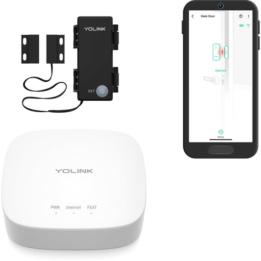 YoLink LoRa Smart Outdoor Contact Sensor & Hub Starter Kit, Gate & Shed Door Sensor, Universal Contact-Closure Sensor, Email/SMS/Push Alerts, 1/4 Mile