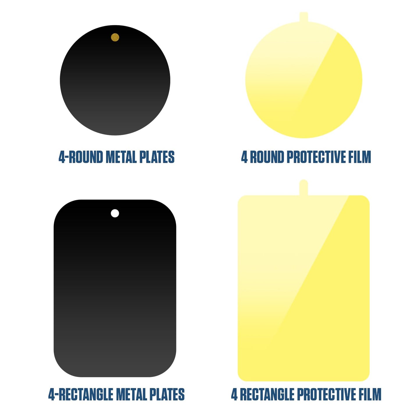 Cellet 8 Pack Metal Plates for Magnetic Car Phone Mount - 4 Round + 4 Rectangular with Strong 3M Adhesive & Protective Film - Compatible with iPhone