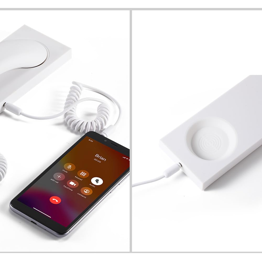 Fumei 3.5mm Retro Telephone Handset Reduce Cell Phone Radiation Mic Speaker Handheld Receiver for Andriod Phone iPhone/iPad (White&Base)