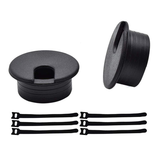 1-1/2 Inch (38mm) Black Wire Grommets and Cable Ties Kit ABS Plastic Desk Hole Cover Cord Organizer for Computer Desk Cabinet (2pcs Desk Grommets +