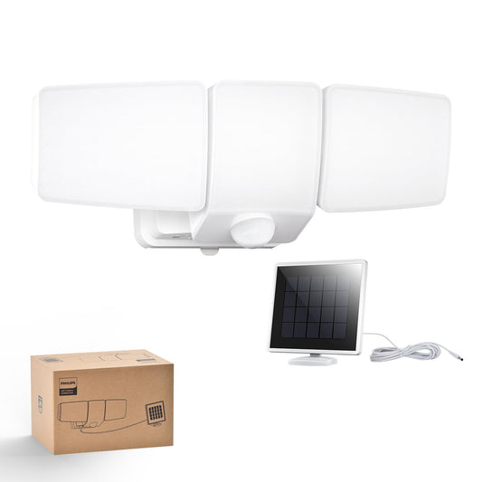 Philips 3600LM Solar Security Lights, 5000K Waterproof Dimmable LED Motion Sensor Outdoor Lights, 3 Adjustable Heads w/16ft Cable, Separate Solar