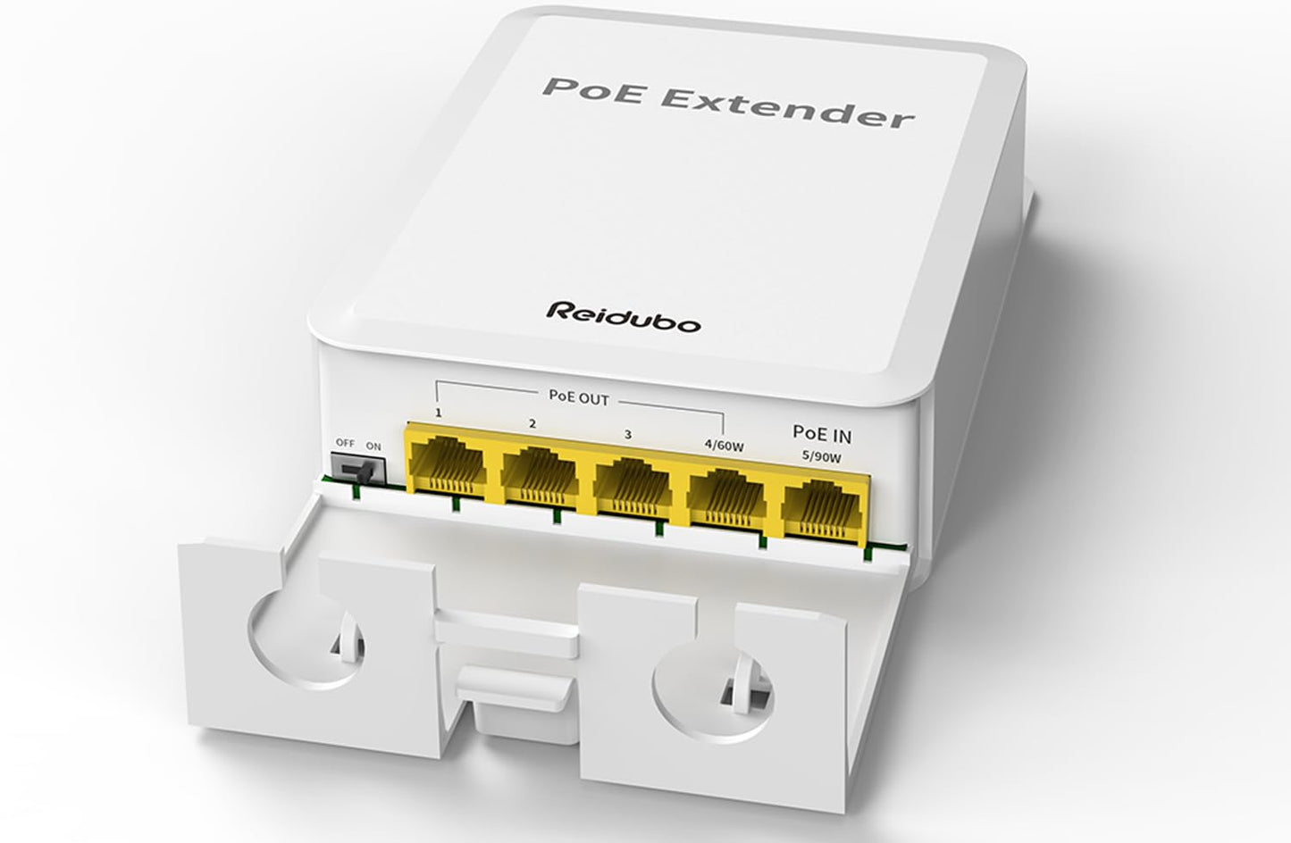 Reidubo 5 Ports Outdoor PoE++ Gigabit Extender, 1 in 4 Out PoE Repeater with 1000Mbps, IEEE802.3af/at/bt IP65 Waterproof, Extend Additional