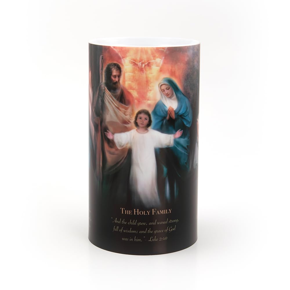 THE SAINTS COLLECTION 4x7 LED Prayer Candle Holy Family Flameless with Timer