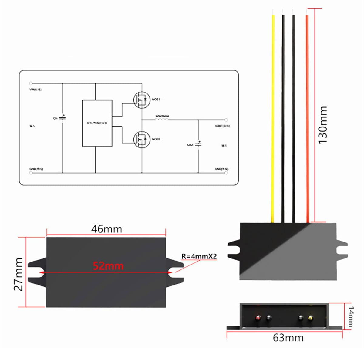 NOYITO DC to DC Power Converter Buck Module 12V 16V (8V to 22V) Buck to 3.3V 2A 3A Max IP67 Waterproof with Overcurrent Overheat Short-Circuit…